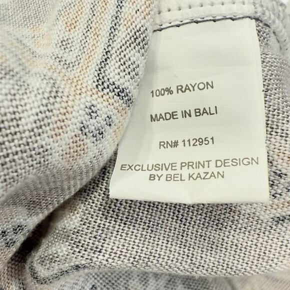 Bel Kazan Anthropologie Swing Dress Womens L Beige Black Boho Bali Rayon Tribal - Picture 5 of 6